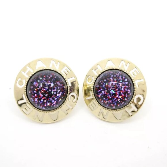 Authentic CHANEL Round Earrings A2I Purple Brass - Picture 2 of 9
